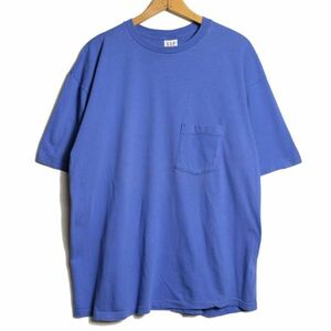 90's USA製 ギャップ GAP クルーネック コットン ポケットTシャツ 半袖 (XL) 青 無地 ポケT シングルステッチ アメリカ製 旧タグ オールド