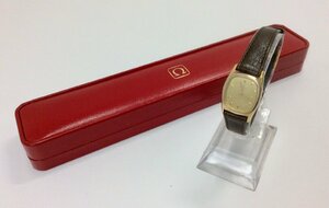 【美品/稼働品】OMEGA オメガ デビル 1387 プッシュ式リューズ QZ ゴールド文字盤 純正ベルト レディース腕時計 電池交換済　K0603