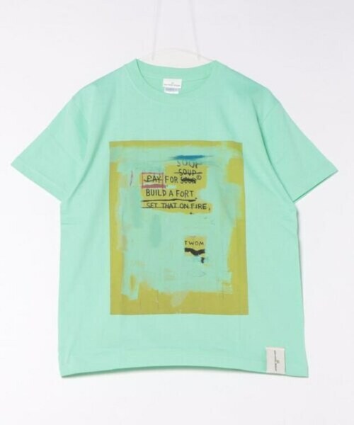 MO/ JEAN-MICHEL BASQUIAT (ジャン-ミシェル バスキア) TEXT Art Tee Lサイズ グリーン BQ-BQ2315