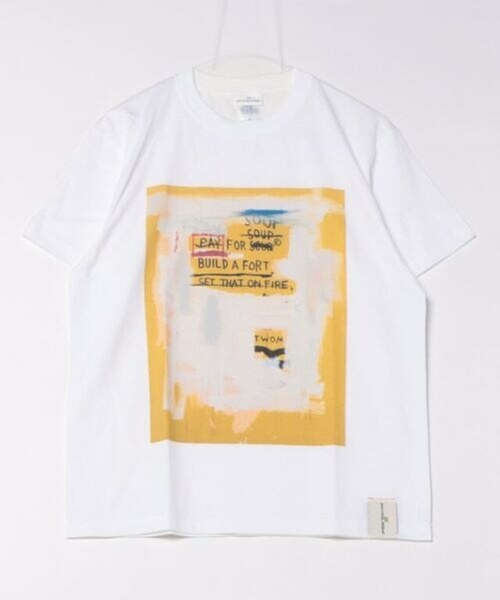 MO/ JEAN-MICHEL BASQUIAT (ジャン-ミシェル バスキア) TEXT Art Tee Mサイズ ホワイト BQ-BQ2315