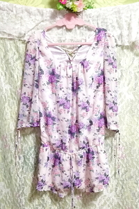 白紫花柄シフォンネグリジェキュロットワンピース White purple flower pattern chiffon negligee currot dress,ブランド別&た/ち/つ&ダズリン