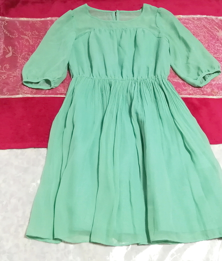 Green green chiffon negligee nightgown tunic dress, knee length skirt, m size