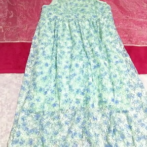 水色グリーンレースネグリジェキャミソールワンピース Light blue green lace negligee camisole dress