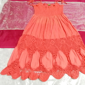 インド製赤ピンク綿コットン100%ネグリジェキャミソールワンピース Made in India red pink cotton 100% negligee camisole dress