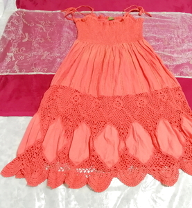 インド製赤ピンク綿コットン100%ネグリジェキャミソールワンピース Made in India red pink cotton 100% negligee camisole dress,ワンピース,ひざ丈スカート,Mサイズ