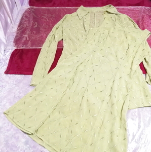 Yellow green green chiffon haori cardigan sleeveless dress 2 pieces,dress,knee length skirt,medium size