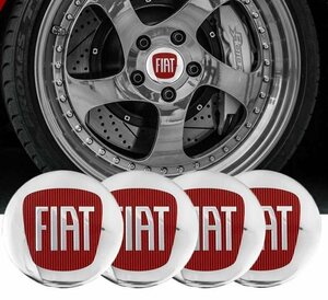 フィアット FIAT ステッカー ホイールキャップシール エンブレムロゴ センターバッジ グロッシーシルバーレッド 56mm 4枚