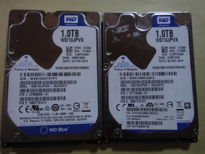 1TB 2個セット合計２TB　SATA 2.5インチHDD【WesternDigital WD10JPVX】 正常