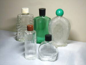古いガラス瓶　化粧品瓶　空瓶5本セット　蓋つき　昭和レトロ