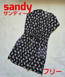 sandy サンディー チュニック ワンピース 花柄 総柄 黒