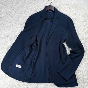 ●極美品/希少XL●UNITED ARROWS アンコン テーラード ジャケット カーディガン●ストレッチ 編み込み ニット 春夏 サマー 大きいサイズ 紺