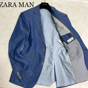 極美品 【XL相当 *50】ザラマンZARA MAN テーラードジャケット 青 メンズ 大きいサイズ 着心地◎春夏 ブレザー 2B *きれい色 *