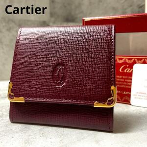  new goods *Cartier Cartier Must line purse coin case change purse . compact wallet Mini Logo leather bordeaux Gold metal fittings 