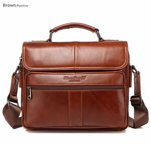  original leather business bag men's high capacity high class durability up one shoulder bag leather casual commuting ipad correspondence Brown 