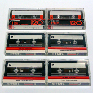 [E]使用済み中古カセットテープ ジャンク６巻　本体　SONY＆TDK　120分テープ　ケース有 INDEXカード記入有 匿名配送[K26E]