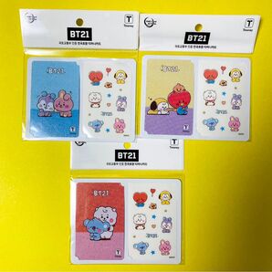 BTS bt21 交通カードステッカー付セット 3点 キャラクター キラキラ ラメ仕様