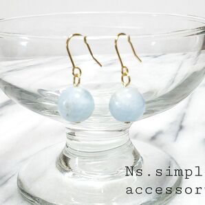 K16GPアクアマリンひと粒ピアス/約10mm