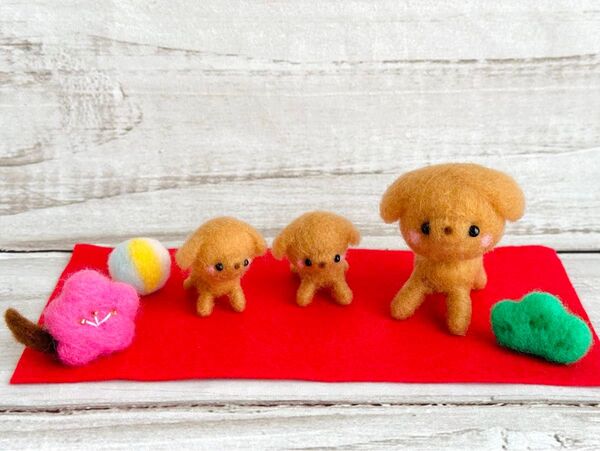 羊毛フェルト/トイプードル 3わんこ ハンドメイド作品/アクレーヌ