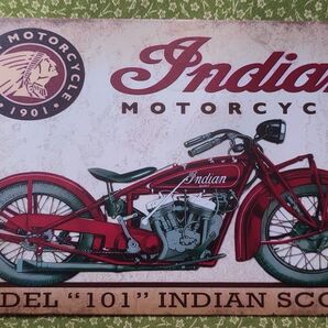 ヴィンテージ インディアン モーターサイクル ブリキ看板 新品