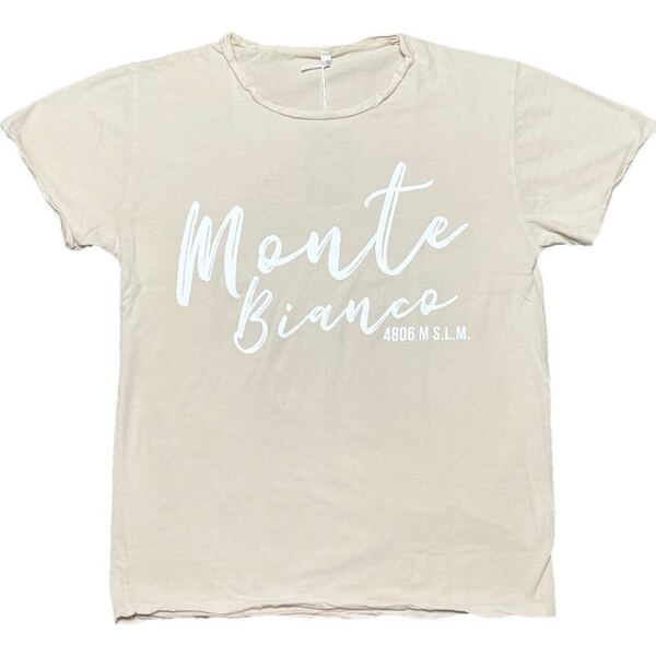 新品 MADE IN ITALY製 MAGLIA「Monte Bianco」ロゴプリントクルーネックTシャツ ピンクベージュ Lサイズ ユニセックス マリア イタリア製
