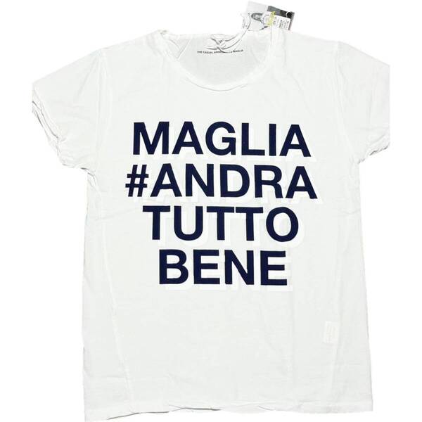 新品 MADE IN ITALY製 MAGLIA「#ANDRA TUTTO BENE」ロゴプリントクルーネックTシャツ ホワイト Sサイズ マリア イタリア製