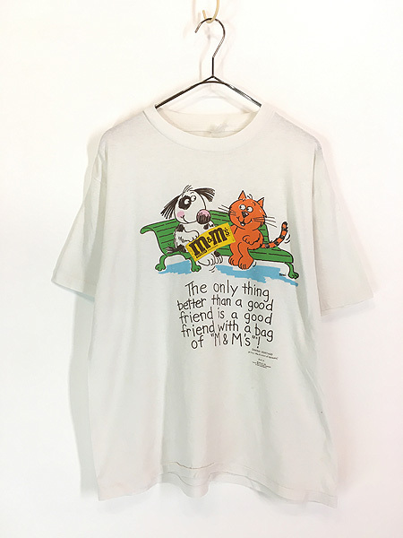 古着 80s Shoebox M&M\'s 犬 猫 チョコレート 企業 メッセージ Tシャツ M位 古着