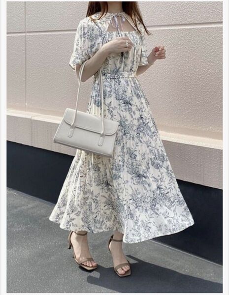 GRL トワルドジュイ柄 M ワンピース 2WAY プリーツ 花柄 GRL 花柄消しプリーツフレアワンピース al114