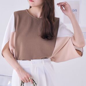 Eclatone バイカラーデザインドルマントップス