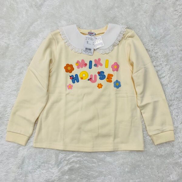 新品 限定品 トレーナー 花柄 長袖 襟 レース アイボリー 白 140 ミキハウス
