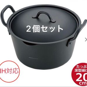 2個セット 天ぷら鍋 鉄鍋 IH たっぷり深型揚げ鍋 20cm(フタ付)サミット工業 IH対応 両手鍋 燕三条