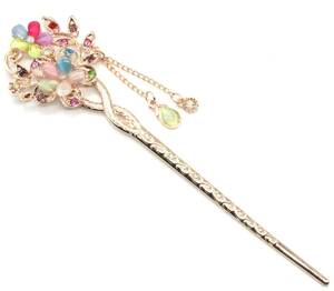  lovely stylish ornamental hairpin 1 psc hair ornament pink gold multicolor colorful flower Sakura flower long-sleeved kimono tomesode yukata hair - accessory new 