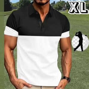 セール★ゴルフウェア ポロシャツ メンズ 半袖 春夏 シンプル★大きいサイズ XL★ホワイト 白 ブラック 黒★テニスウェア スポーツウェア