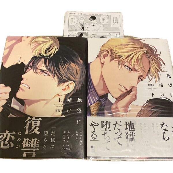 【初版】絶望に啼け 上下巻 紫能了 ペーパー付き BLコミックス 漫画