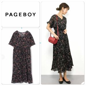 PAGEBOY retro flower gown One-piece black floral print long One-piece gown 19622