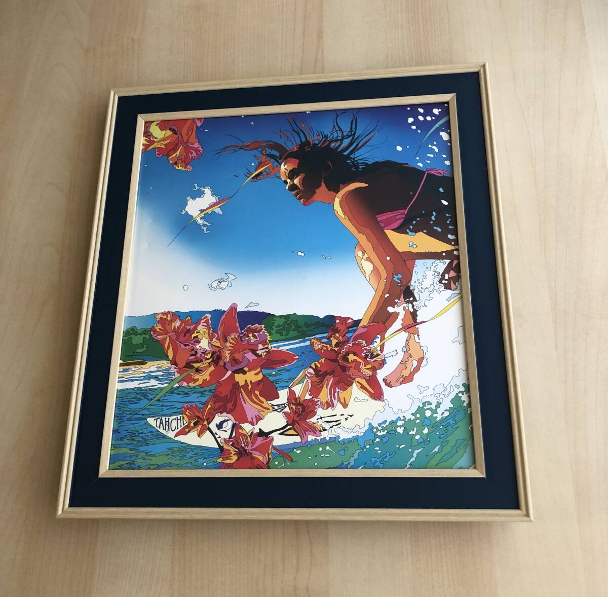 kj ☆額装品☆ 永井博 サーフボード 貴重イラスト A4サイズ額 kj ☆額装品☆ 永井博 サーフボード 貴重イラスト A4サイズ額
