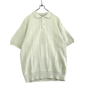 ヴィンテージ ダメージ 半袖 ポロニット 薄緑 L 日本製 レトロ