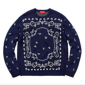 Sサイズ 国内正規品 Supreme Bandana Sweater Navy シュプリーム バンダナ パーカー ボックスロゴステッカー付 ニット