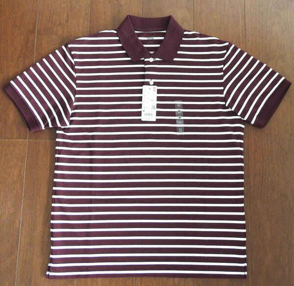 ユニクロ UNIQLO ドライカノコボーダーポロシャツ 半袖 メンズ Mサイズ ワイン【新品未使用】
