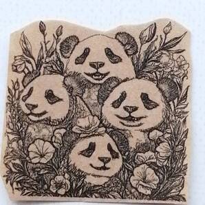 417 パンダ 集合 4頭 ハイビスカス はんこ ハンコ ヴィンテージ アンティーク スタンプ ゴム印 ラバースタンプ 海 夏 花 暑中見舞い