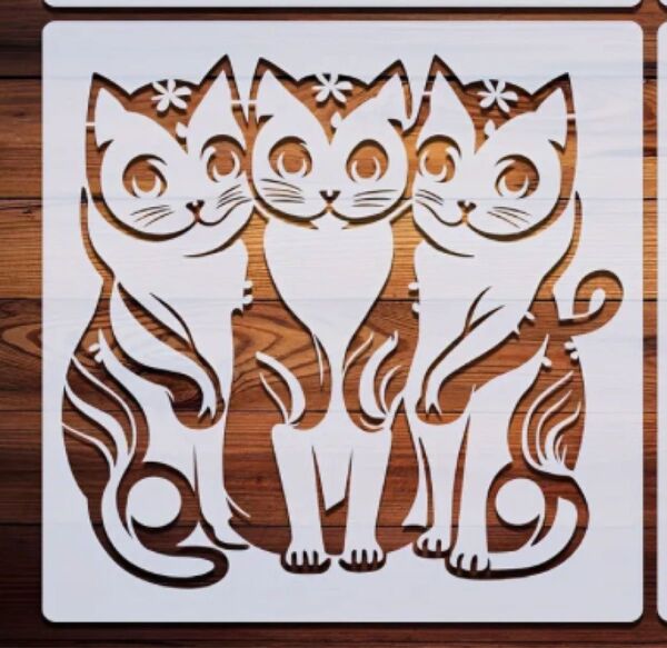 ステンシルシート《三匹の猫C》30cm