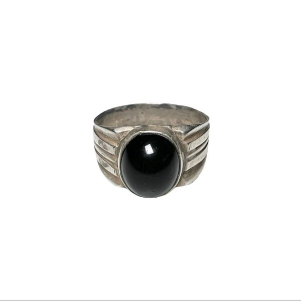 vintage silver black stone band ring