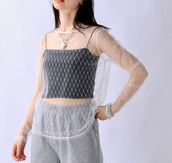 JEANASISダイヤパターンチュールLS Tシャツ 白系 新品未使用