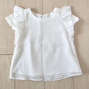 H&M ブラウス カットソー 半袖 100 110 フリル 白 ホワイト