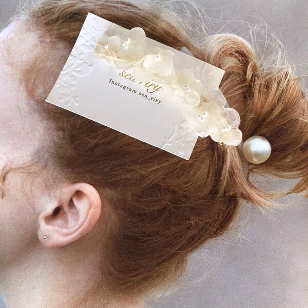 no.926 大人気 再販 紫陽花のヘアクリップ アジサイ ホワイトアナベル パール アナベル ヘアアクセサリー レジンクリップ