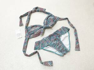  Lady's swimsuit 9M size : Ocean Pacific [OP] made in Japan * soft triangle bikini : small flower peiz Lee pattern * turquoise regular price :13,000+ tax *