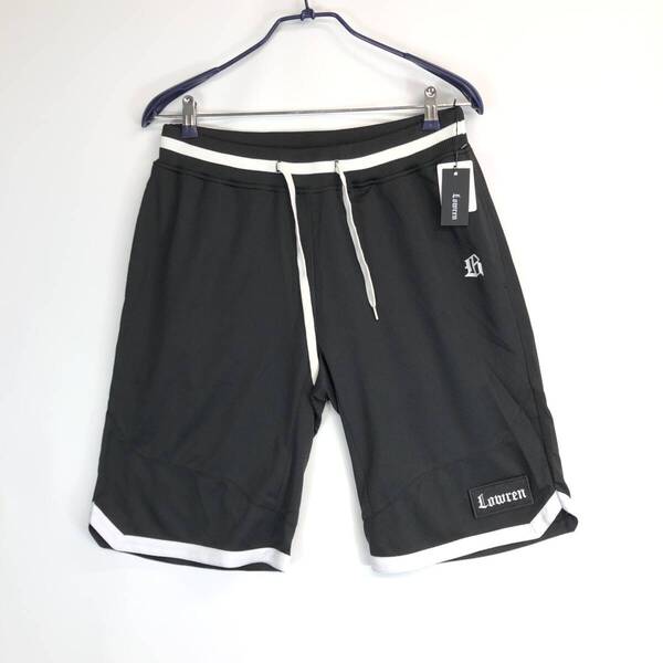 未使用 Lowren ローレン ハーフパンツ ロゴワッペン ブラック フィットネス 40(Lサイズ) ③