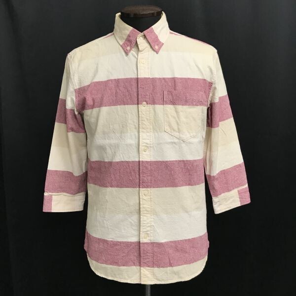 JOURNAL STANDARD/ジャーナルスタンダード★七分袖シャツ【メンズM/ivory×red/アイボリー×赤/ボーダー柄】Tops/Shirts◆SBH883