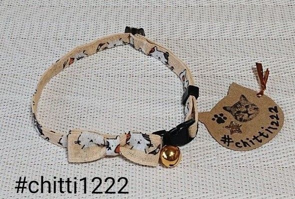 猫の首輪☆猫の柄☆猫のモチーフのバックル☆リボンと金の鈴付き