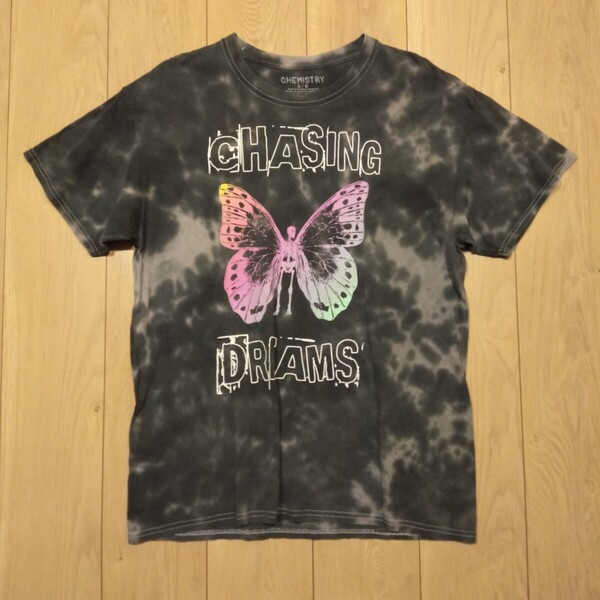 USA古着卸 Lサイズ CHASING DREAMS スカルバタフライ プリント タイダイ染め Tシャツ