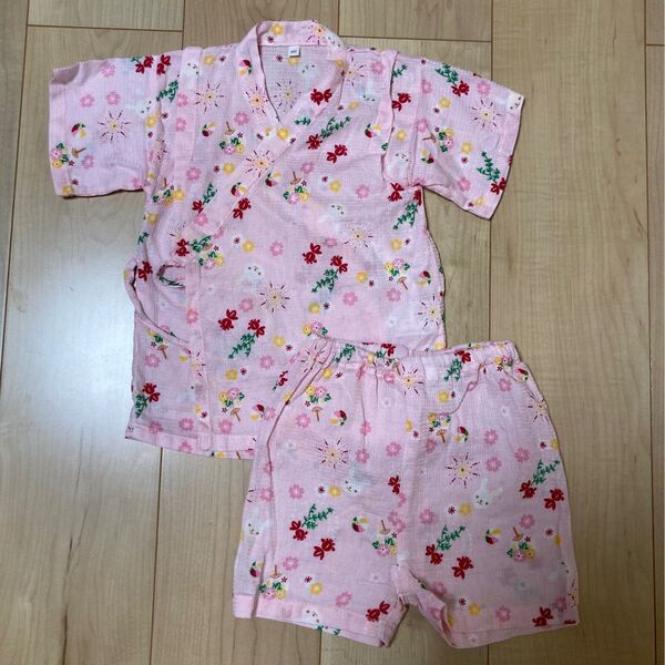 甚平 キッズ 80 ピンク うさぎ柄